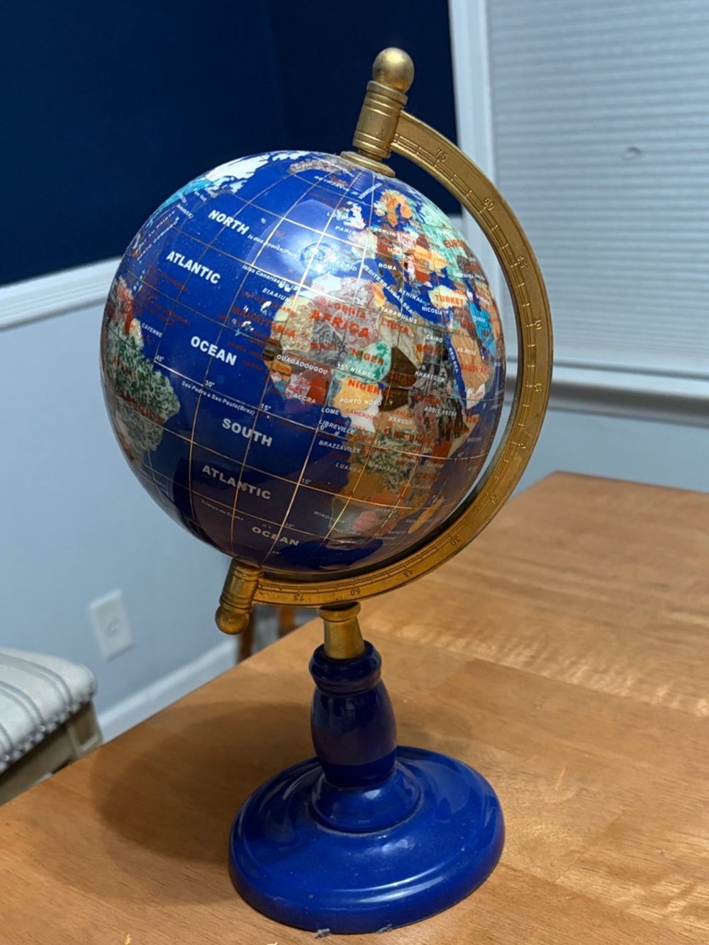 Lapis Decorative Blue Tabletop Globe with Gold Accents